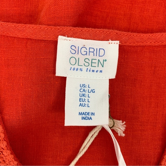 NWT Sigrid Olsen Coral V-Neck Three Quarter Sleeve Linen Tunic Top S… - Picture 4 of 6